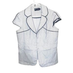 Chado Women’s Striped Blouse Size L/XL Short Sleeve Button Front Fitted Top